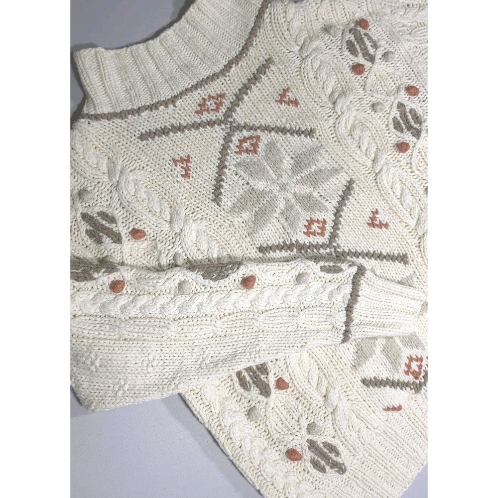 Liz Claiborne Women's S Ivory Mock Neck Snowflake Cable-Knit Pullover Sweater